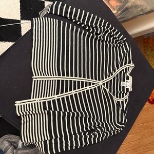 Anna Black and White Striped Button-Front Cardigan